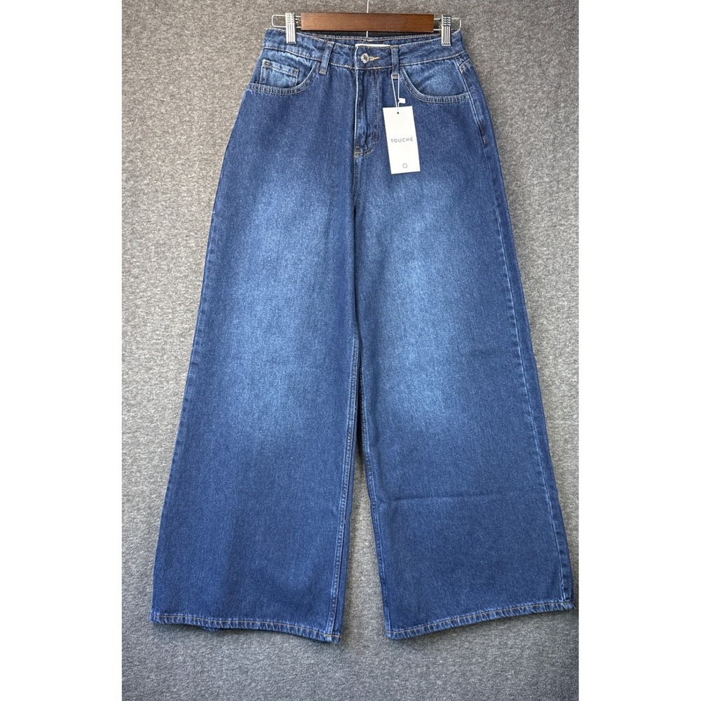 NWT Touche Super Wide Leg High Waist Blue Denim Jeans Womens Small 26x30 Skater
